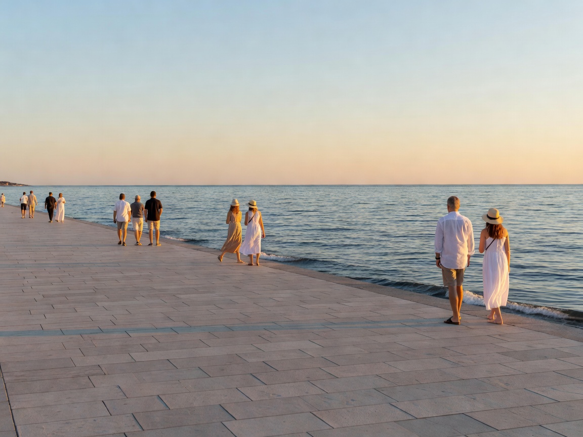Broad pedestrian walkway along Nea Paralia overlooking calm sea waters