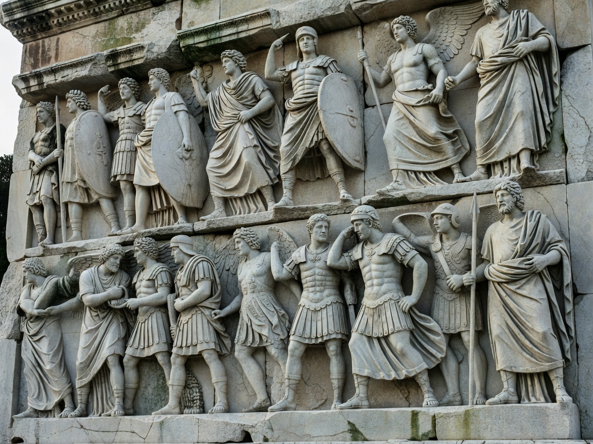 Detail of the intricate marble relief carvings on the Arch of Galerius in Thessaloniki