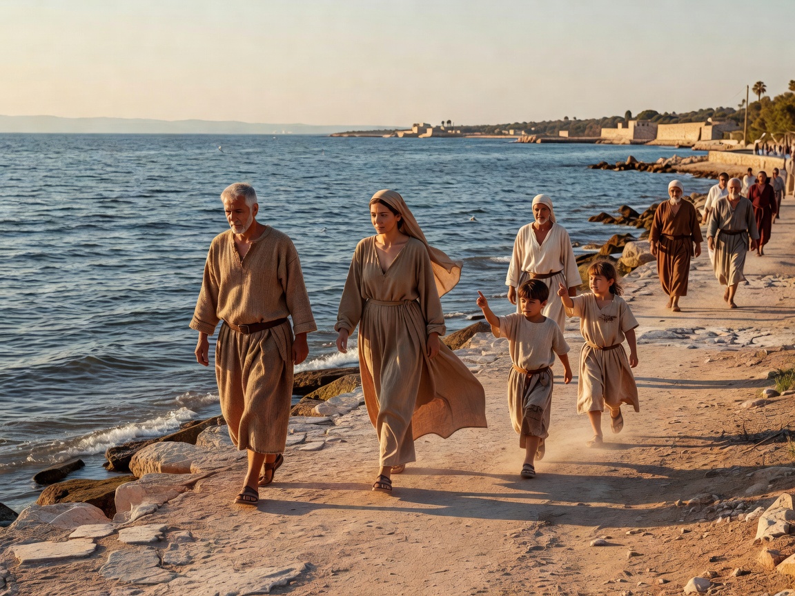 Pedestrians walking alongside the Thermaic Gulf coastline in Thessaloniki